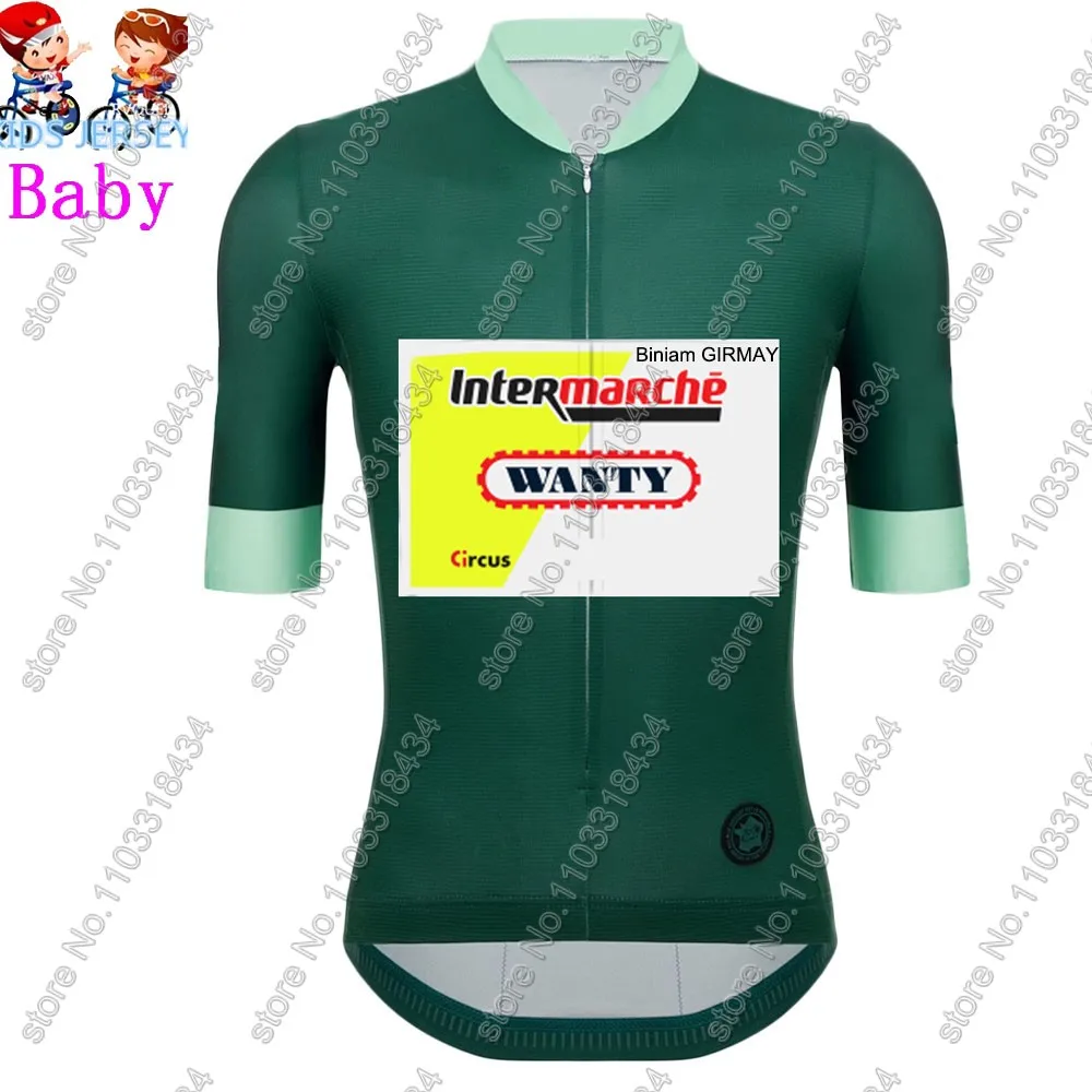 Kids Wanty Cycling Jersey 2024 Enfant Belgium Green TDF Set Boys Girls Cycling Clothing Children Bike Suit MTB Ropa Maillot