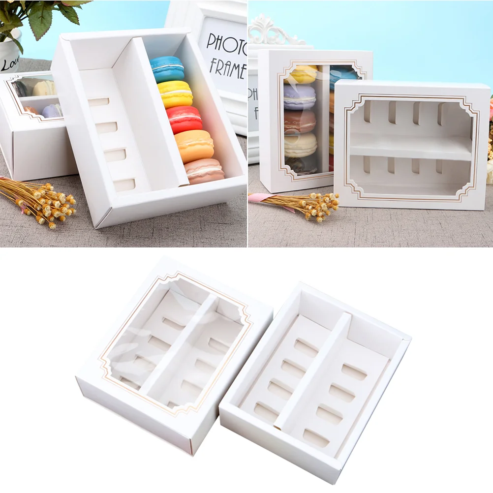 

10pcs Paper Macarons Box with Clear Window Dessert Containers Muffin Carriers for Home Dessert Shop paper macaron box