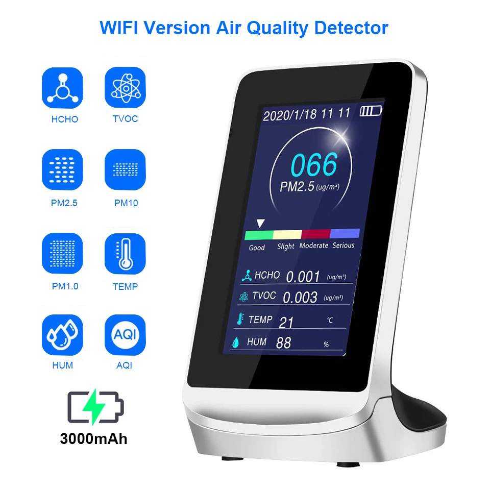 Air Quality Detector Wifi  Pm2.5 1.0 10 Gas Analyzer Monitor Formaldehyde Tvoc Hcho Pm 2.5 Co2 Sensor Meter Analyzer Tester 2023