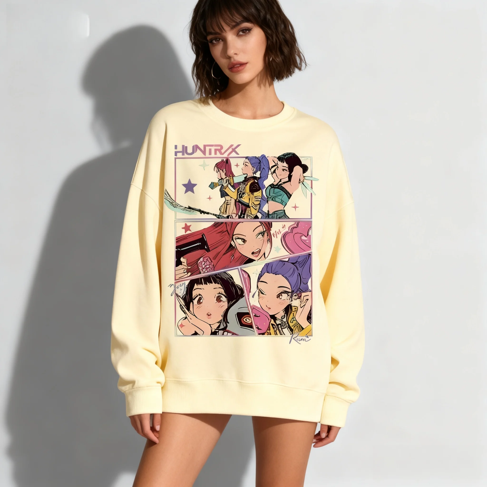 

Осенне-зимняя толстовка с круглым вырезом KPOP Witch Hunting Group, уличная мода, ленивый стиль, большой женский топ для взрослых и детей