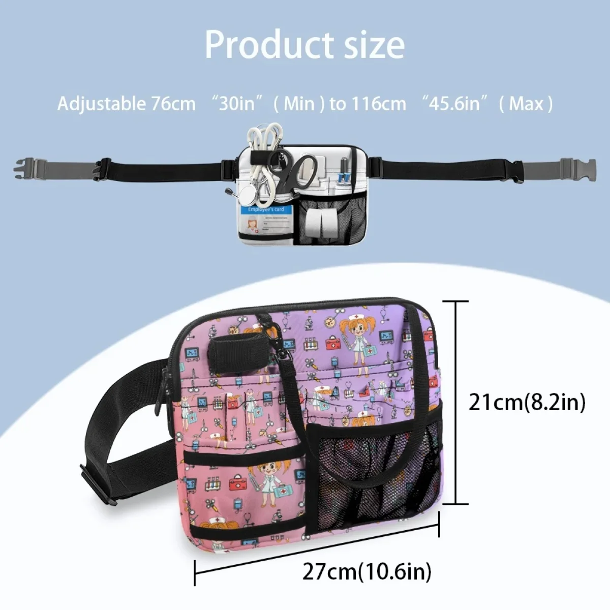 Multi Compartimento Utilitário Belt Pouch, Enfermeira cintura Bag, Sacos de ferramentas de enfermagem, Caso para trabalho hospitalar, Equipamento médico, Imprimir Fanny Pack