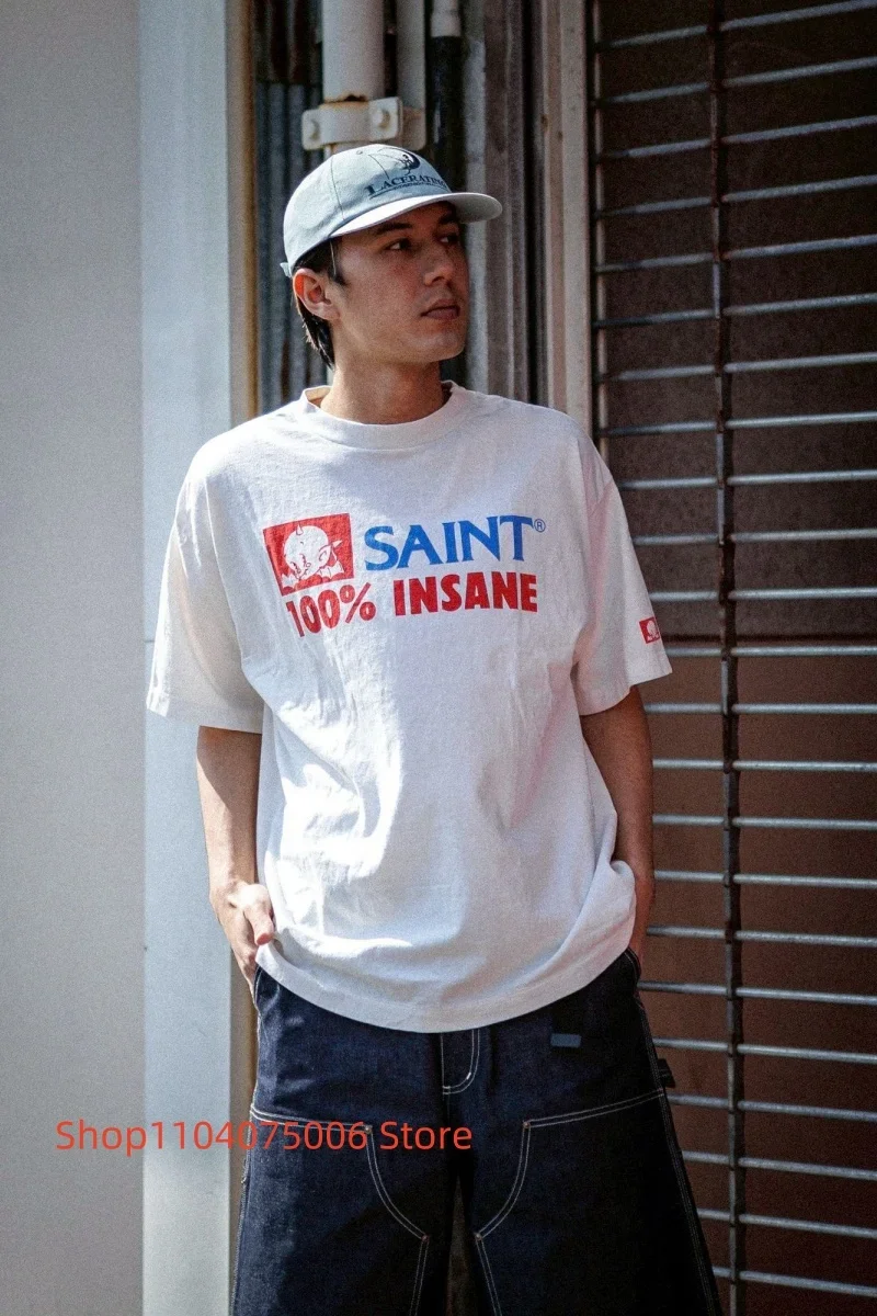 Men's 100% Insane Print Oversized T-shirt Vintage Angel Logo High