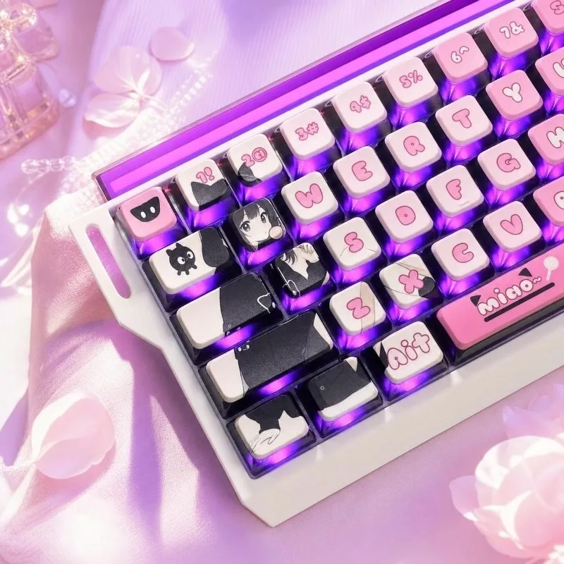 NEW Black Cat Girl Anime Theme Keycap Mechanical Keyboard Cherry PBT Customized Cute Keycap PC Game Keyboard Accessories Gift