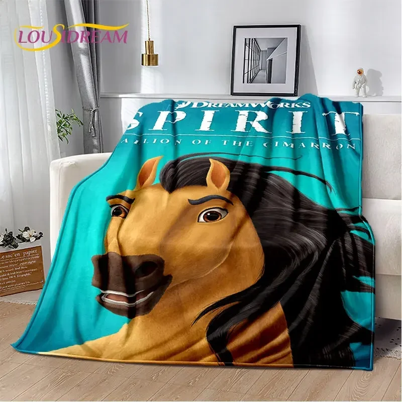 Spirit Riding Free Horses Cartoon Soft Plush Blanket,Flannel Blanket Throw Blanket for Living Room Bedroom Bed Sofa Picnic Cover