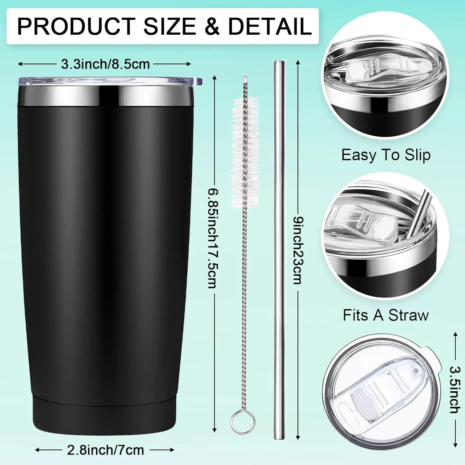 50   Travel Coffee Tumblers Bulk 20 oz Stainless Steel Tumbler with Lid Straw Powder Coated Insulated Tumble