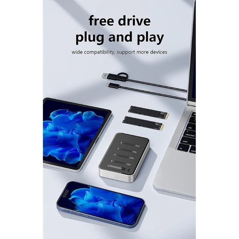 4 Bay M.2 NVME Disks lects tooless support support 12V Power Adapter