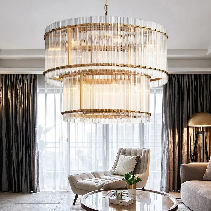 Luxury Crystal Pendant Lights Interior Decoration Gold Double Layer Ring Led Light Bedroom Dining Living Room Ceiling Chandelier