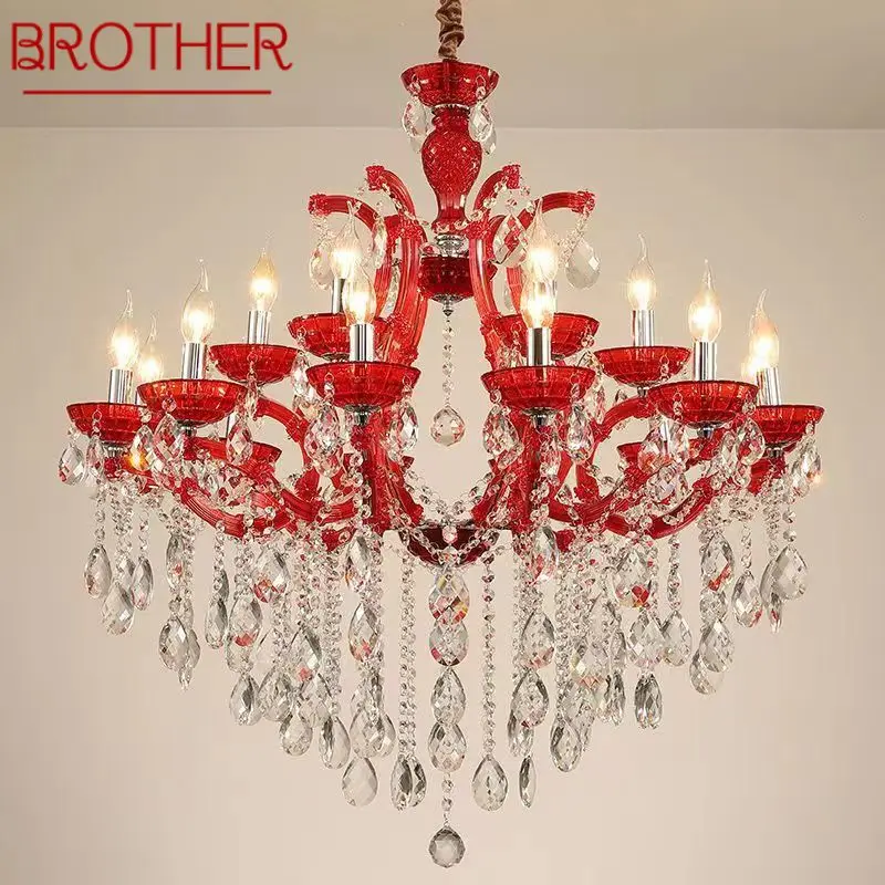 

BROTHER LuxuriousCandle Pendent Lamp European Style Crystal Lamp Art Living Room Restaurant Villa Staircase Duplex Building