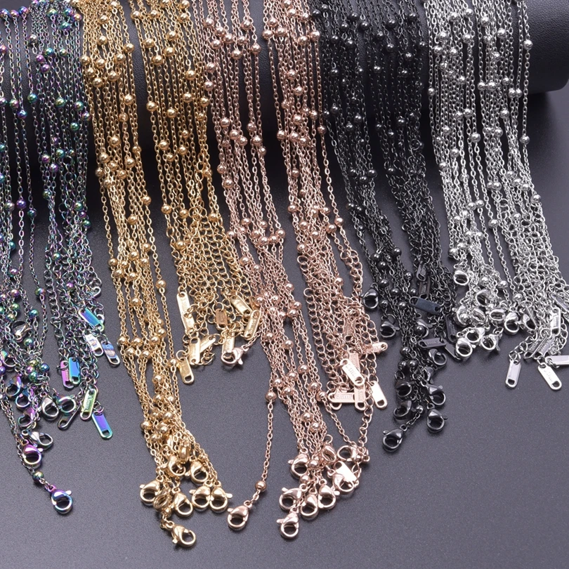 

1.6mm Spacer Bead Chain On The Neck Necklace DIY Jewelry Making Supplies Fashion Stainless Steel Chains Chaine Acier Inoxydable