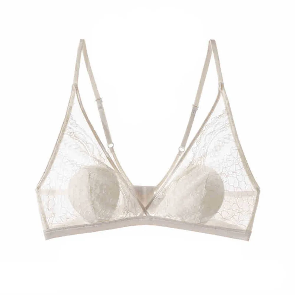 

Fashion Lace Mesh Wireless Deep V Bra Transparent Shockproof Brassiere for Women Adjustable Anti-sagging Push Up Underwear Gifts