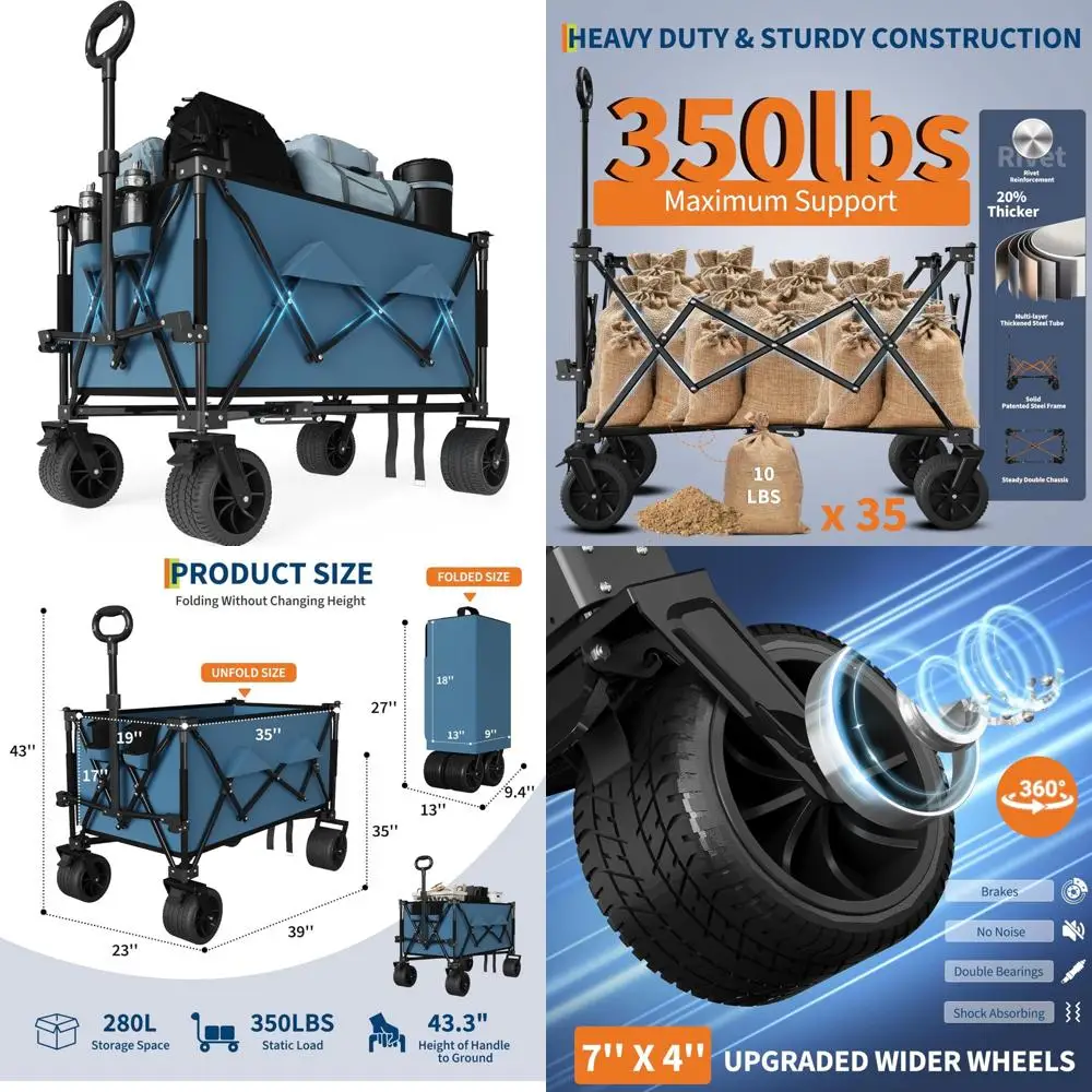 

All-Terrain Extra Large Collapsible Wagon for Beach and Camping, Heavy Duty Foldable Utility Wagon with Extended Capacity