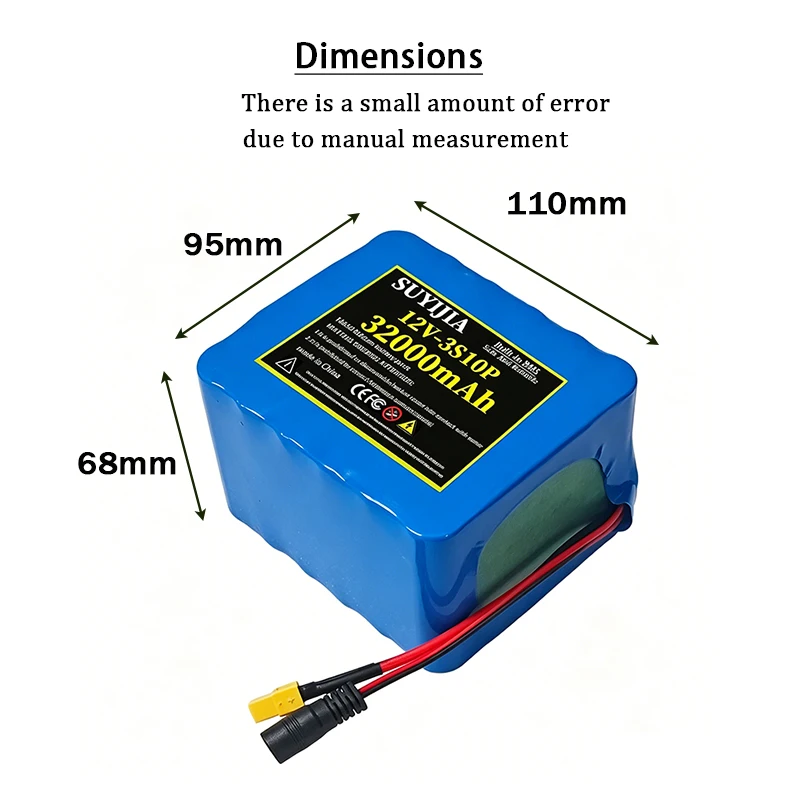 12V 18650 lithium battery pack 3S10P 32000mAh built-in BMS protection board remote control boat audio backup power supply