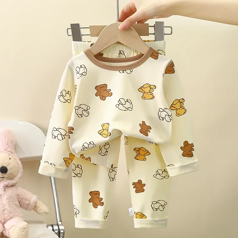 

New Kids Casual Pajamas Cartoon Long Sleeve Lycra T-Shirt Tops + Pants Baby Boys Girls Autumn Sleepwear Underwear Clothing Sets