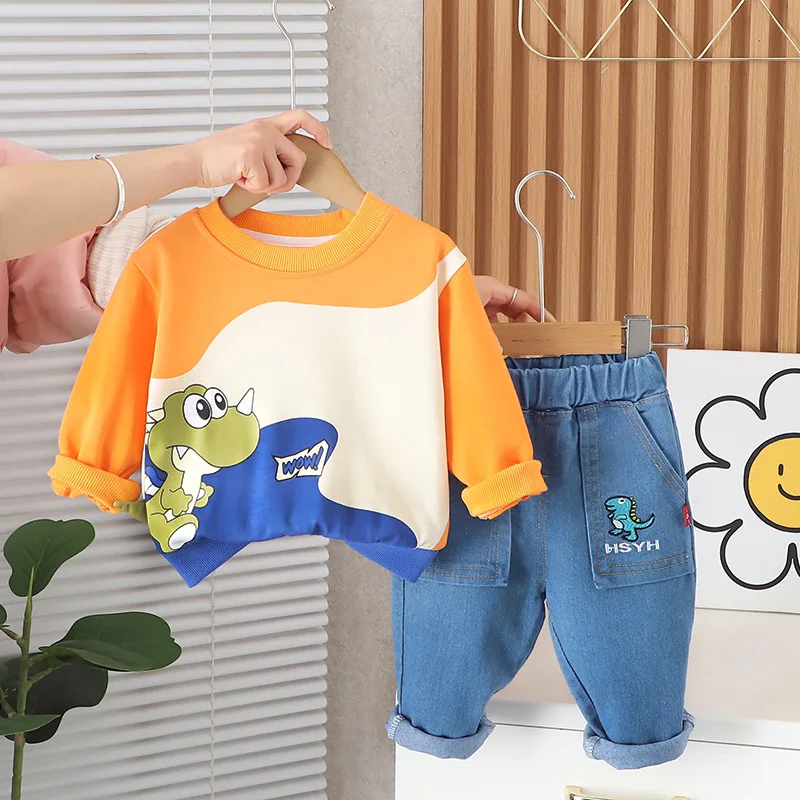 2024 New Spring Baby Boy Clothes 1 to 5 Years Causal Cartoon O-neck Pullover Long Sleeev T-shirts and Pants Kids Boys Outfit Set