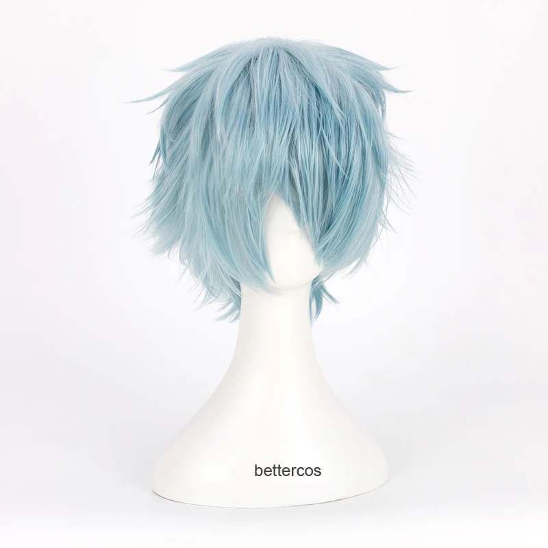 My Hero Academia Boku no Hiro Akademia Shigaraki Tomura Cosplay Wigs Short Gray Blue Mixed Curly Synthetic Hair Wig + Wig Cap