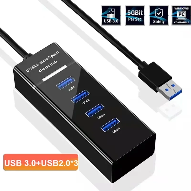 4 Ports USB Hub 3.0 Splitter High Speed Multi USB Splitter Adapter OTG For Xiaomi Lenovo Desktop PC Laptop Expander Cable