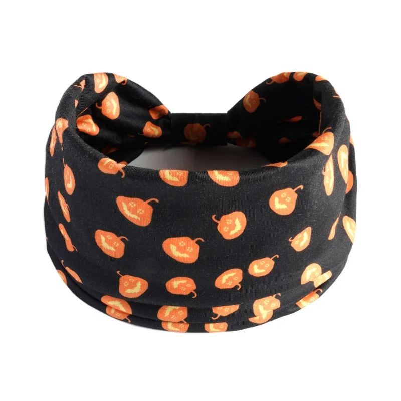 Halloween Schädel Kürbis Spinne Stirnband Vintage böhmischen Sport elastischen Stirnband geknotet Kopftuch für Frauen Haarschmuck – Detail 6