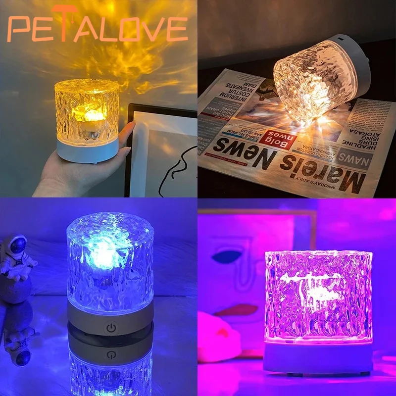 LED Water Ripple Projector, 16 Color Flame Night Light, RGB Dimmable Crystal Lamp for Bedroom Living Room Home Decor Christmas