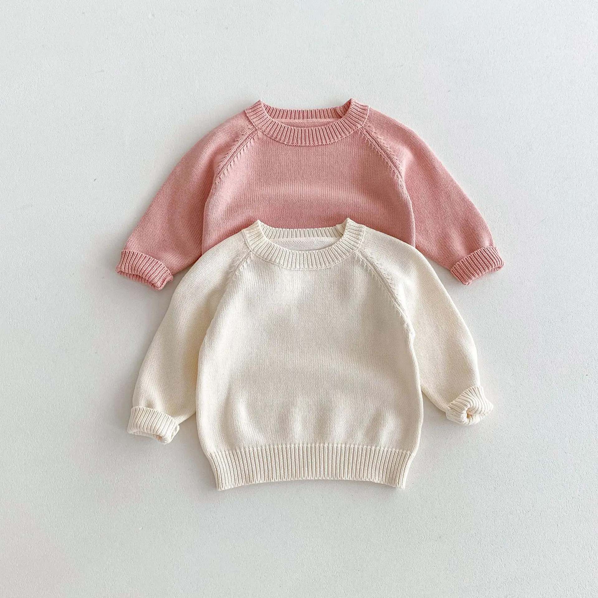 

2024 Autumn New Children Raglan Sleeve Sweater Baby Solid Knitted Tops Boys Girls Simple Versatile Pullover Kids Casual Knitwear