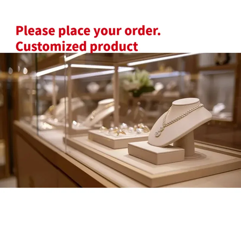 custom.Luxury Jewelry Showcase with Integrated Slim LED Lighting High-End Necklace Bust and Ring Display Props Set
