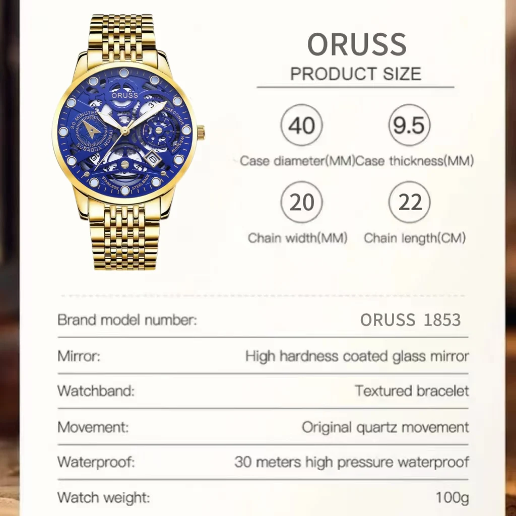 ORUSS оригинальные элитные роскошные мужские часы светящиеся часы для мужчин часы модные наручные часы из нержавеющей стали водонепроницаемые кварцевые