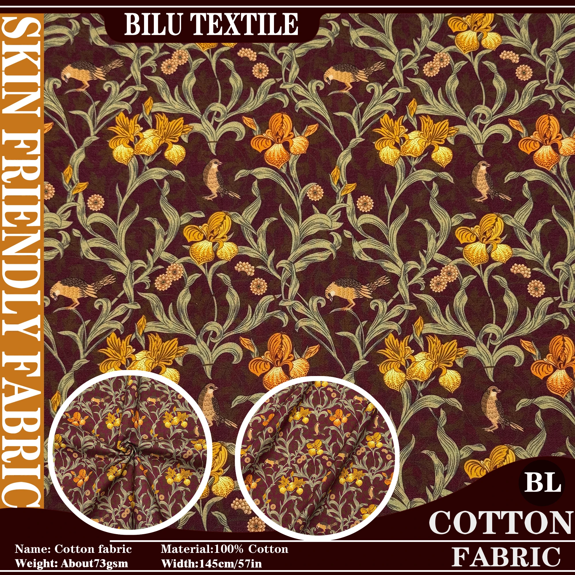 

1/2/5M Vintage Morris prints Poplin 80S Like London Liberty fabric 100%cotton tana lawn fabric for baby Handmade DIY Dress Cloth