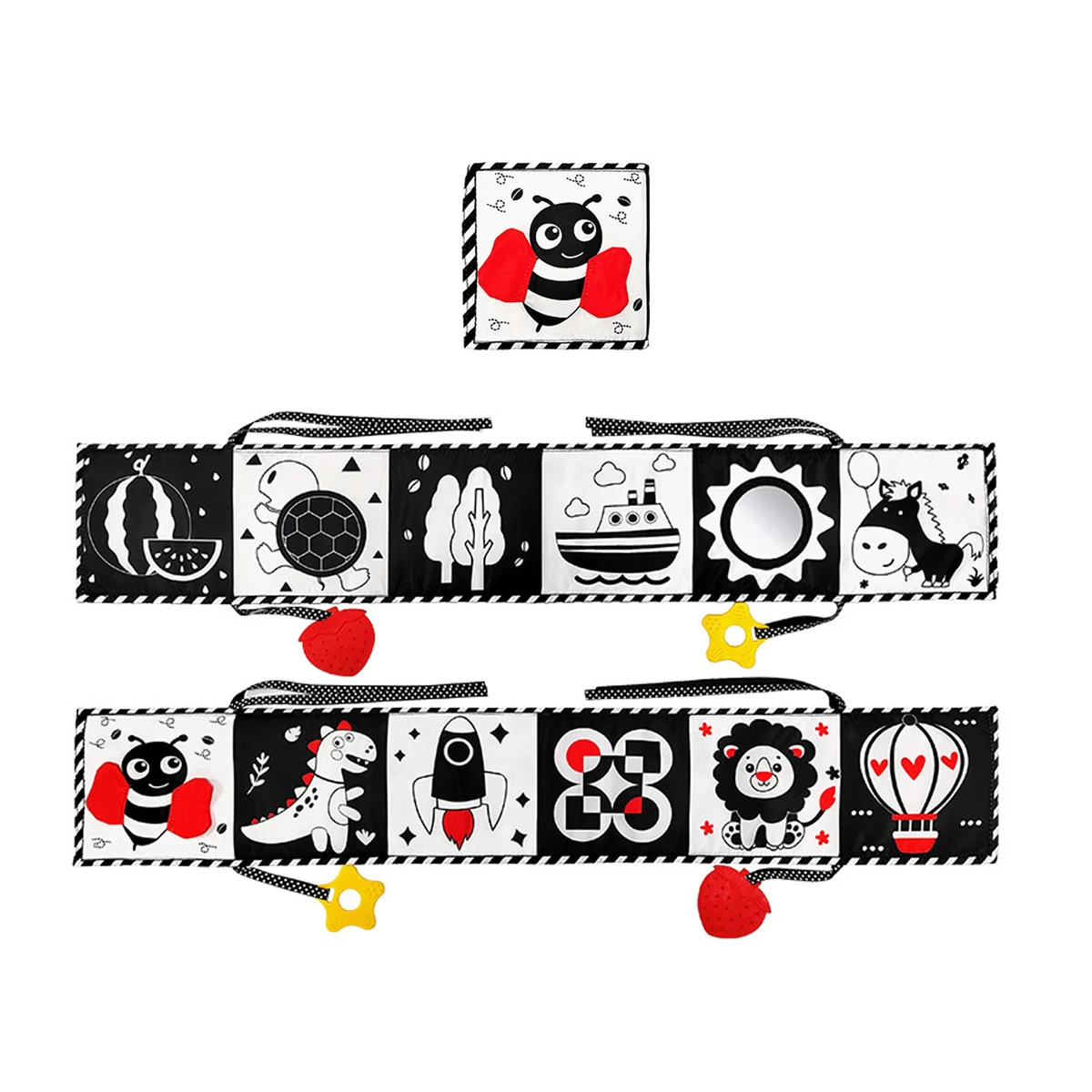 ソフトベビーブック - 高コントラストの白黒触感布絵本、乳幼児向け、女の子と男の子へのギフト