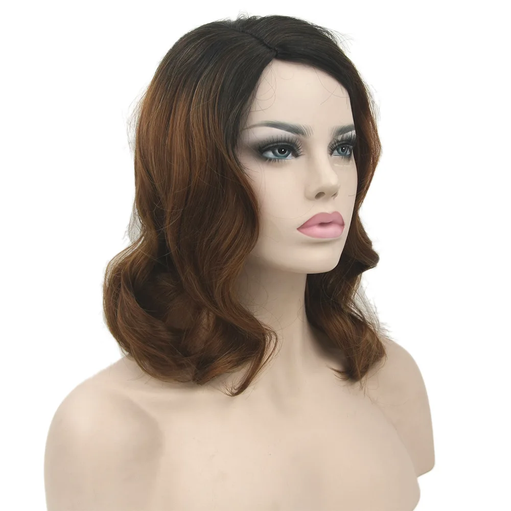 Chemical Fiber Head Cover High Temperature Silk Short Hair Women's Curly Hair Mid Split Gradient Wig