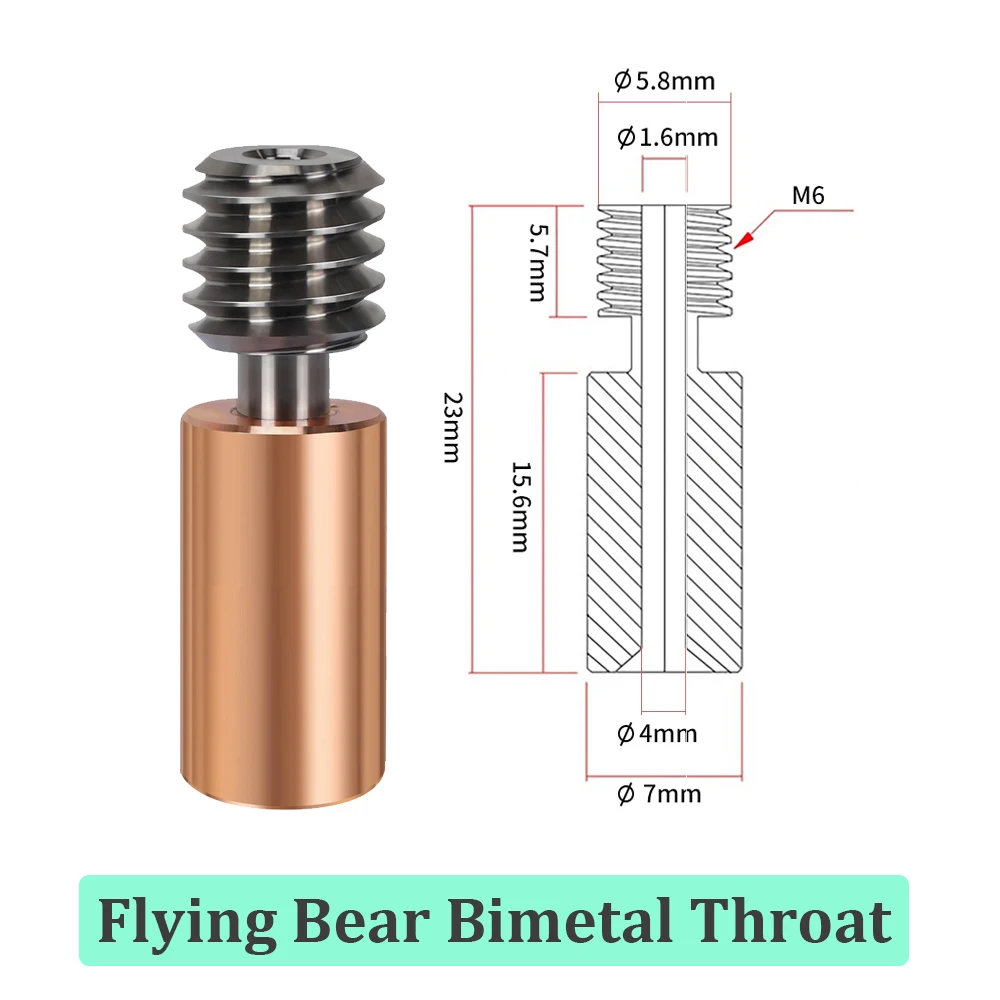 Flying Bear Ghost 5/6 All Metal Throat Bi-Metal Heat Break Titanium Alloy Throat Smooth Thread Heatbreak 3D Printer Parts