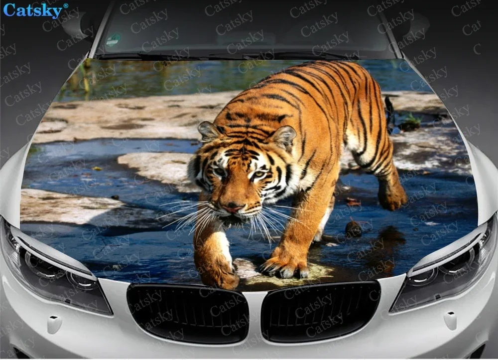 Fierce Tiger Animal Car Hood Vinyl Stickers Wrap Cover Vinyl Film Engine Decals Custom Auto Accessories Decoration Protect Gift