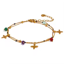 Yhpup Colorful Natural Stone Bead Flower Chain Stainless Steel Beach Anklet for Women Exquisite Summer Jewelry Bijoux Femme