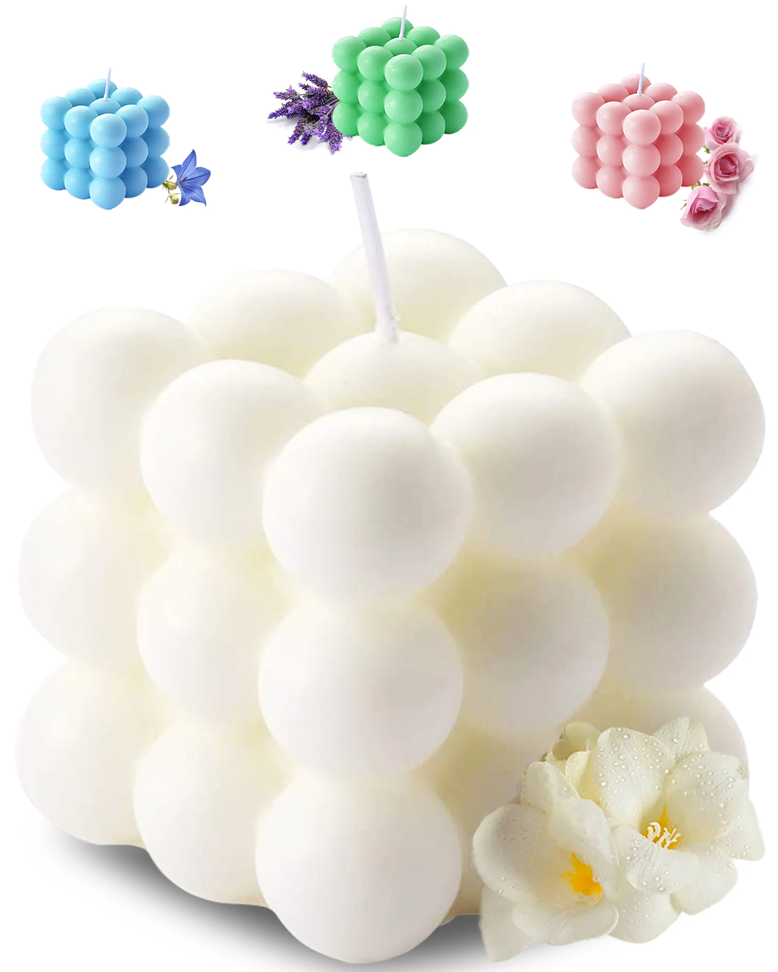 Bubble Cube Scented Candle, 5.4 oz Freesia Soy Wax Aromatherapy Candle, Danish Pastel Aesthetic Room Decor Gift