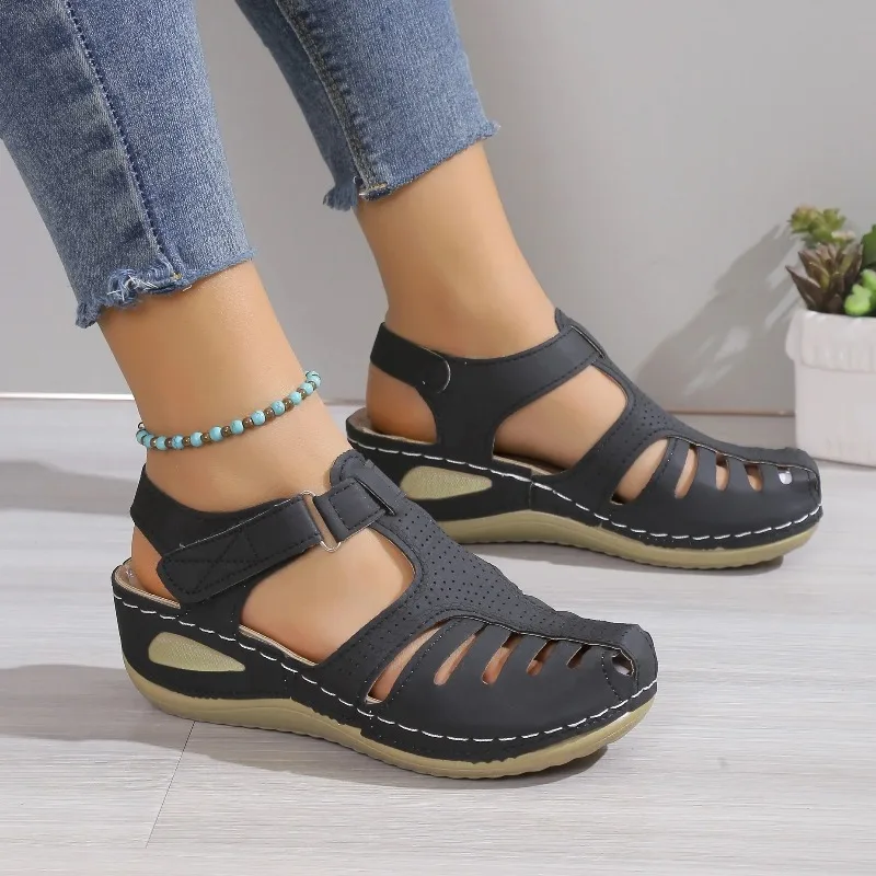 Fashionable Women's Wedge Sandals Comfortable Platform Heels with Secure Ankle Straps Durable Solid for Stylish Summer Footwear - view 2