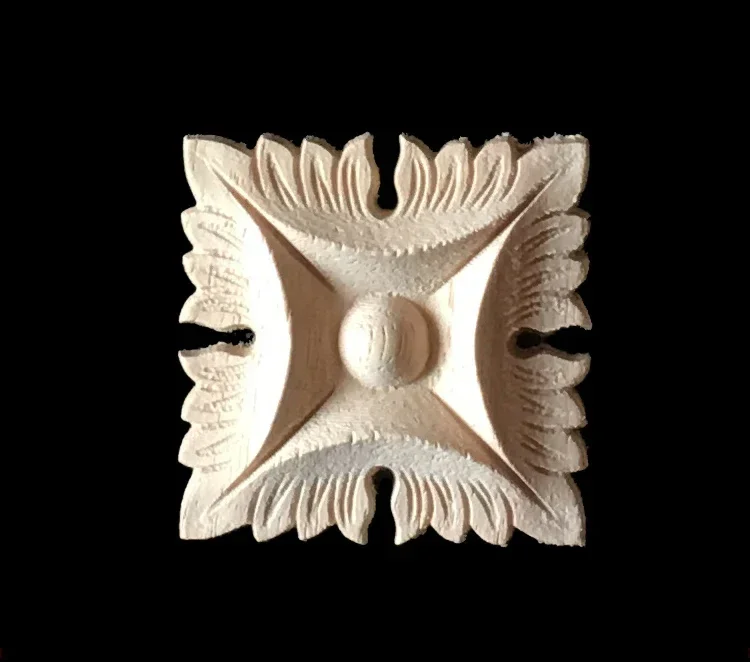 4.5cm Wood Applique Wood Figurines Decal Onlay Unpainted Customized Unique Square Wooden Furniture Decoration Accessories