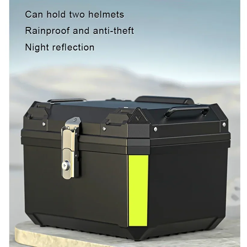 45L Motorcycle Tail Box Top Case Lockable Luggage Helmet Storage Rear Tour Box Reflective Design Waterproof Storage 6