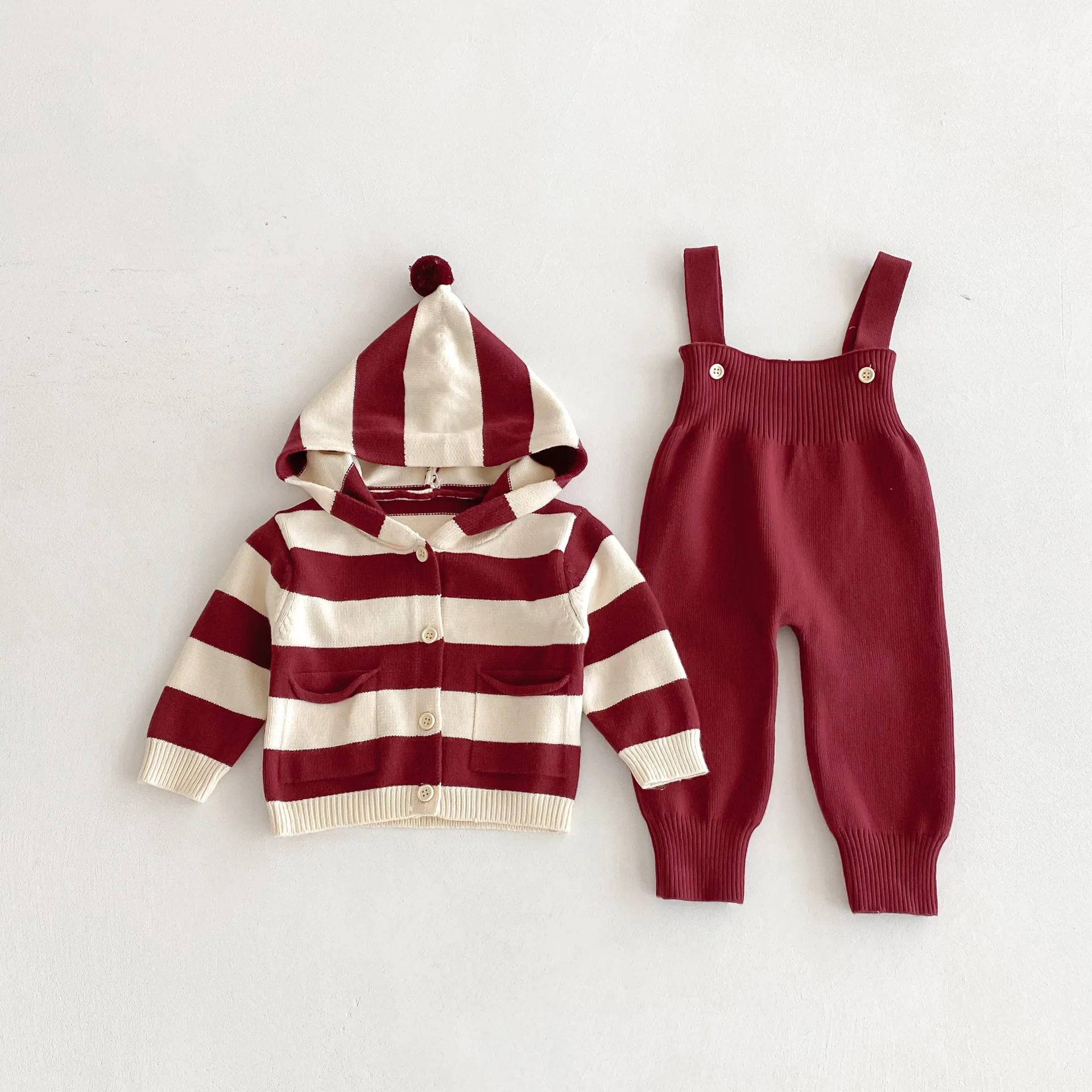 

2025 Autumn New Baby Clothing Set Infant Boys Knit Cardigans And Solid Cardigans 2pcs Sweater Suit