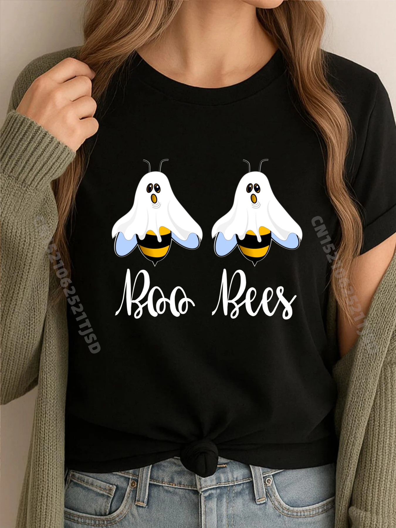 

Boo Beez Funny Bee Women Halloween Costume Bees Grey Shirt Graphic Tee Christmas Washed Tshirt for Woman