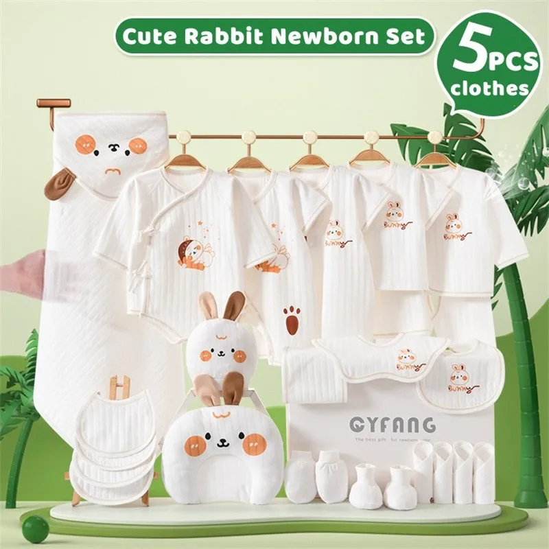 

20-26pcs Summer Bunny Newborn Baby Clothes Set Breathable Cotton Baby Girl Boy Clothing Cute Rabbit Newborn Gift Without Box