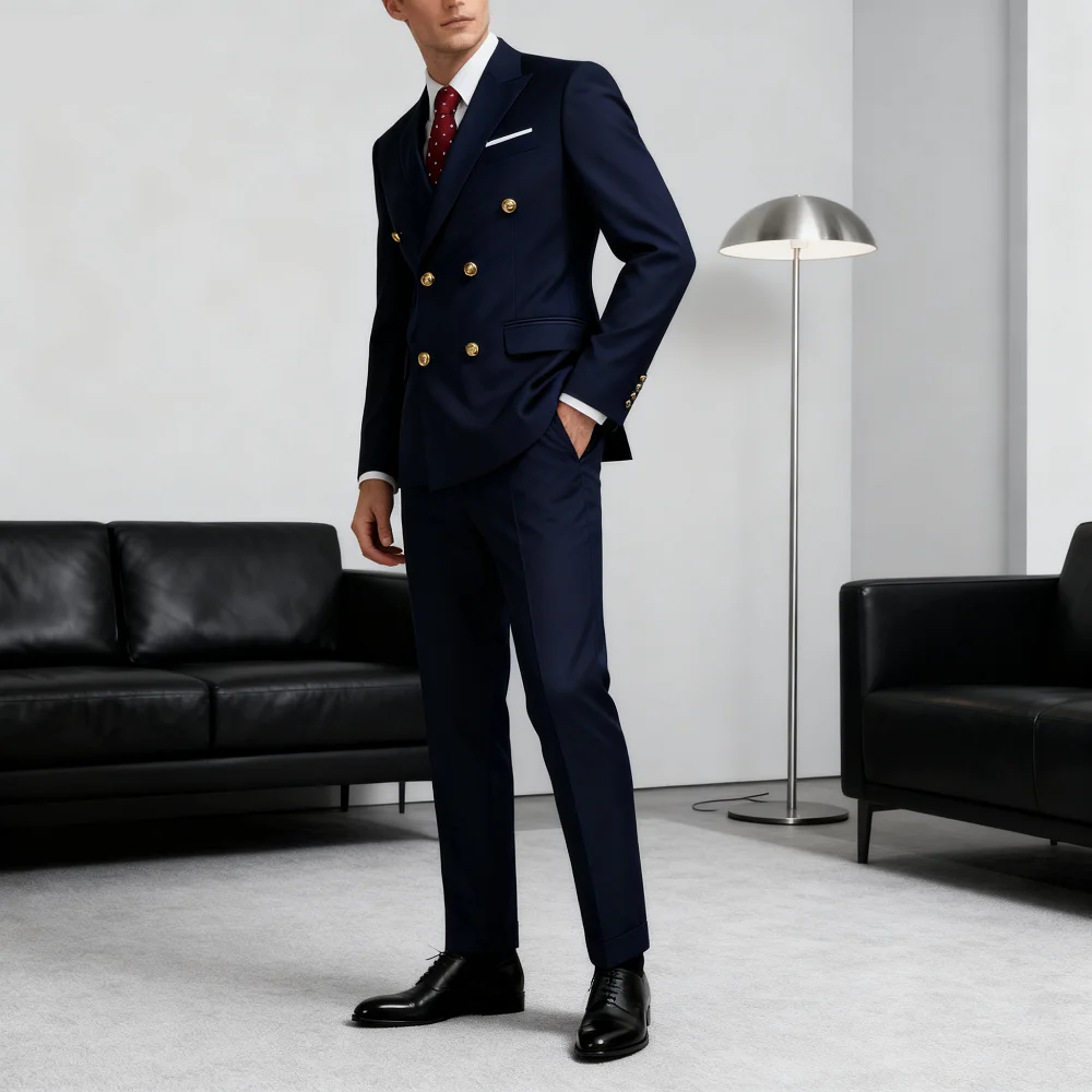 Moda 2 pièces hommes mariage smoking veste Double boutonnage garçons d'honneur fumer affaires coupe ajustée vêtements décontractés pour hommes