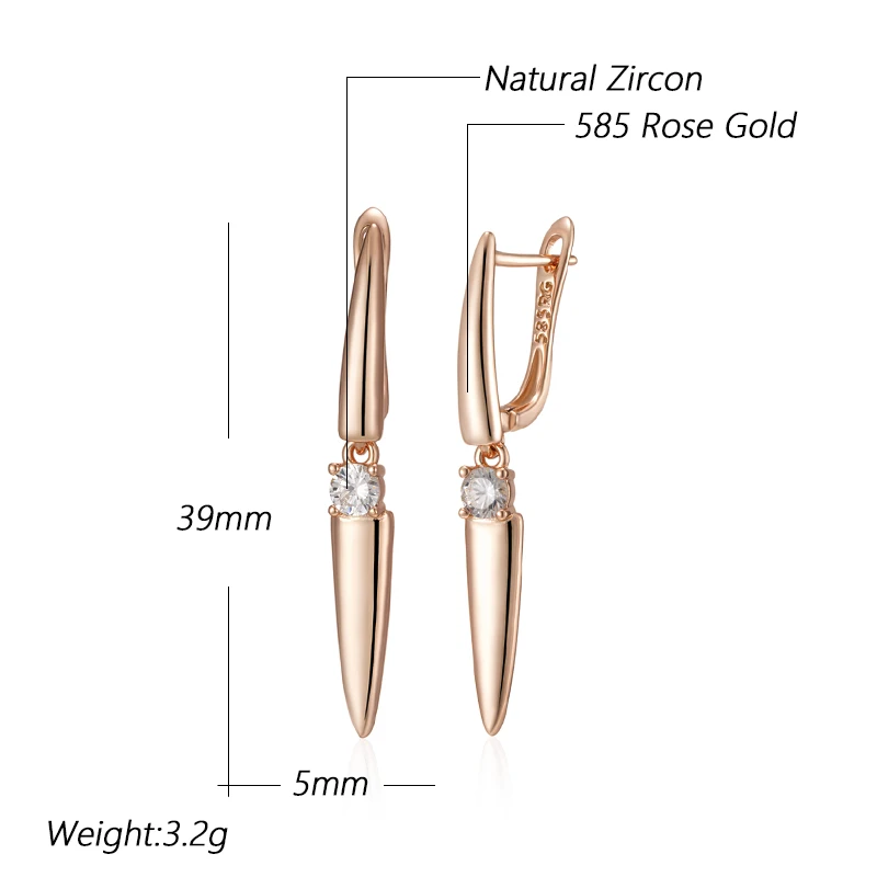 Kienl Simple 585 Rose Gold Color Long Drop Earring for Women Luxury Shiny Natural Zircon Accessories High Quality Daily Jewelry