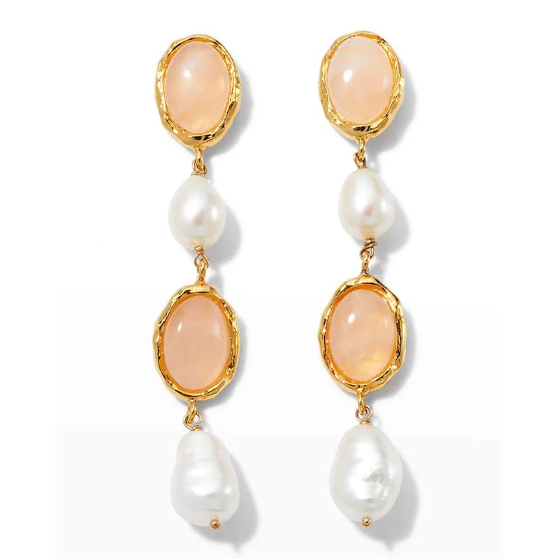 Aesthetic Jewelry Accessories Elegant Long Pink Acrylic Pearl Encrusted Crystal Rhinestone Dangle Pendant Earrings for Women