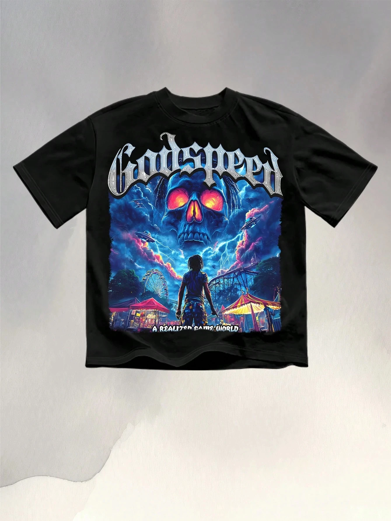 

Мужская одежда Хлопковая футболка с принтом «Каранавал черепа» Godspeed Into The Skull унисекс дышащая хлопковая винтажная футболка в стиле Харадзюку