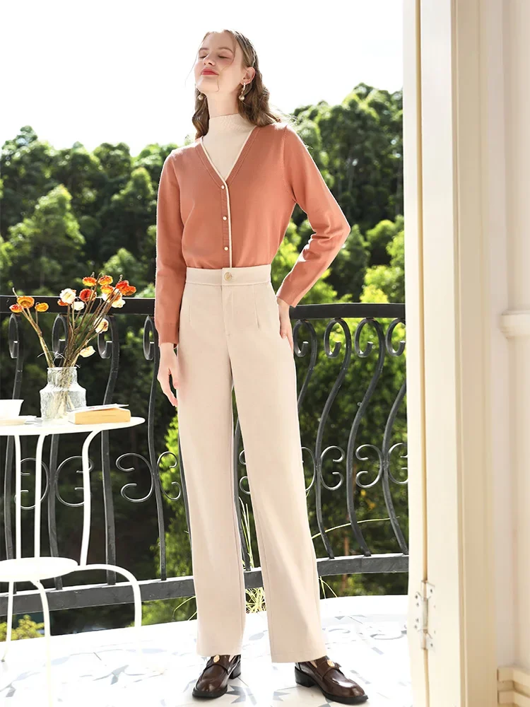 I BELIEVE YOU Solid Color Twill Woolen Trousers Casual Straight Leg Pants Winter Back Elastic Waist Wide Leg Pants 2244045881
