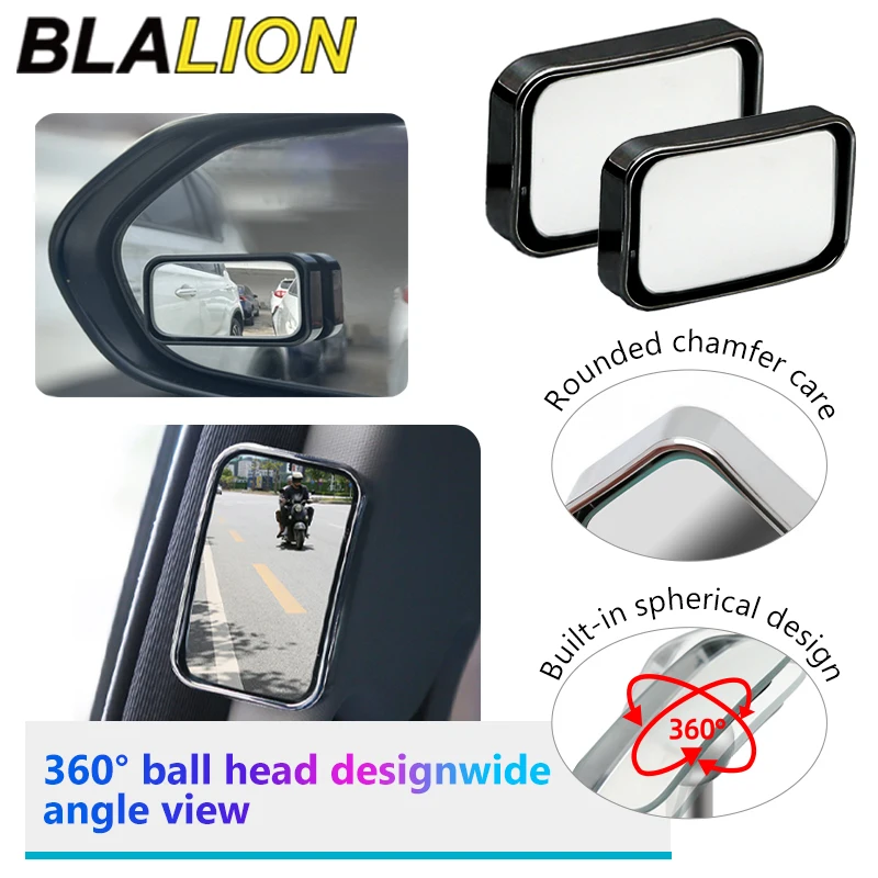 BLALION 2Pcs Car Blind Spot Mirror Wide Angle for Rear Row Passenger Adjustable Auto HD Convex Rearview Mirror Parking Mirrors