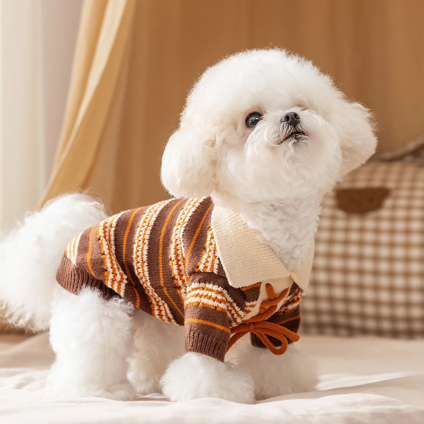 

American-style Striped Pet Clothing Retro Dog Sweater Warm Small Dog Teddy Winter Pullover Teddy Shirt Collar Knit Sweater