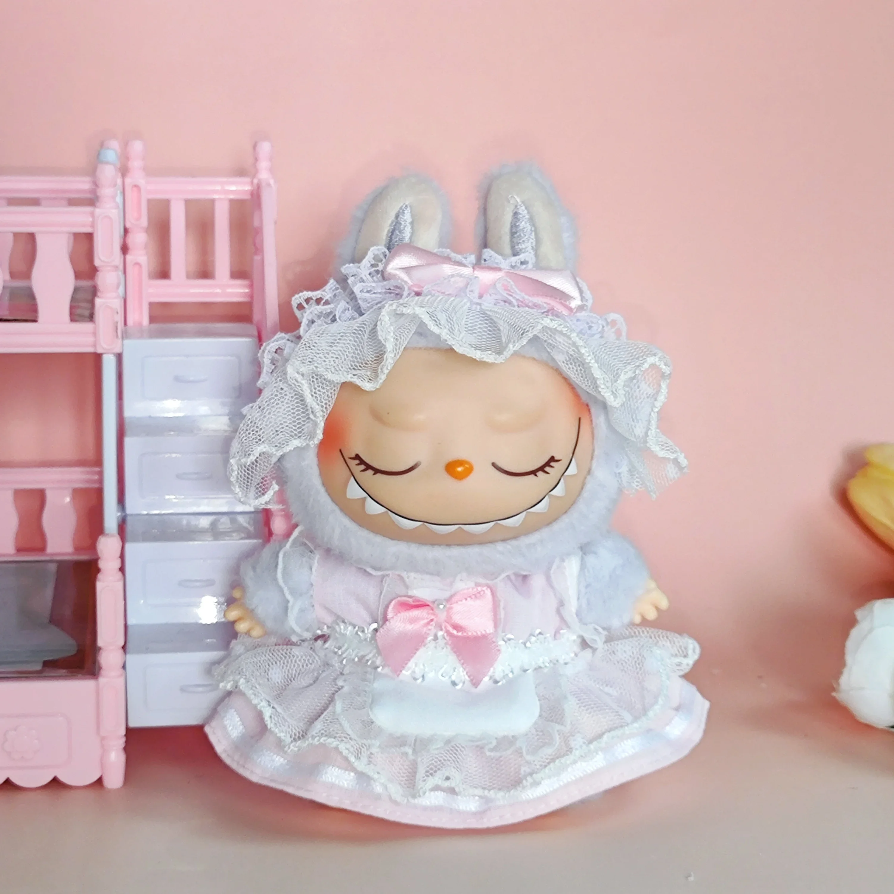 15-17cm Labubu Hanger Blind Box Labubu Keychain Doll Uniform Doll Maid Set