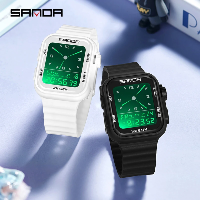 SANDA 9510 Sports Fashion Electronic Watches for Man Multifunction Alarm Clock Countdown Luminous Mens Digital Wristwatch