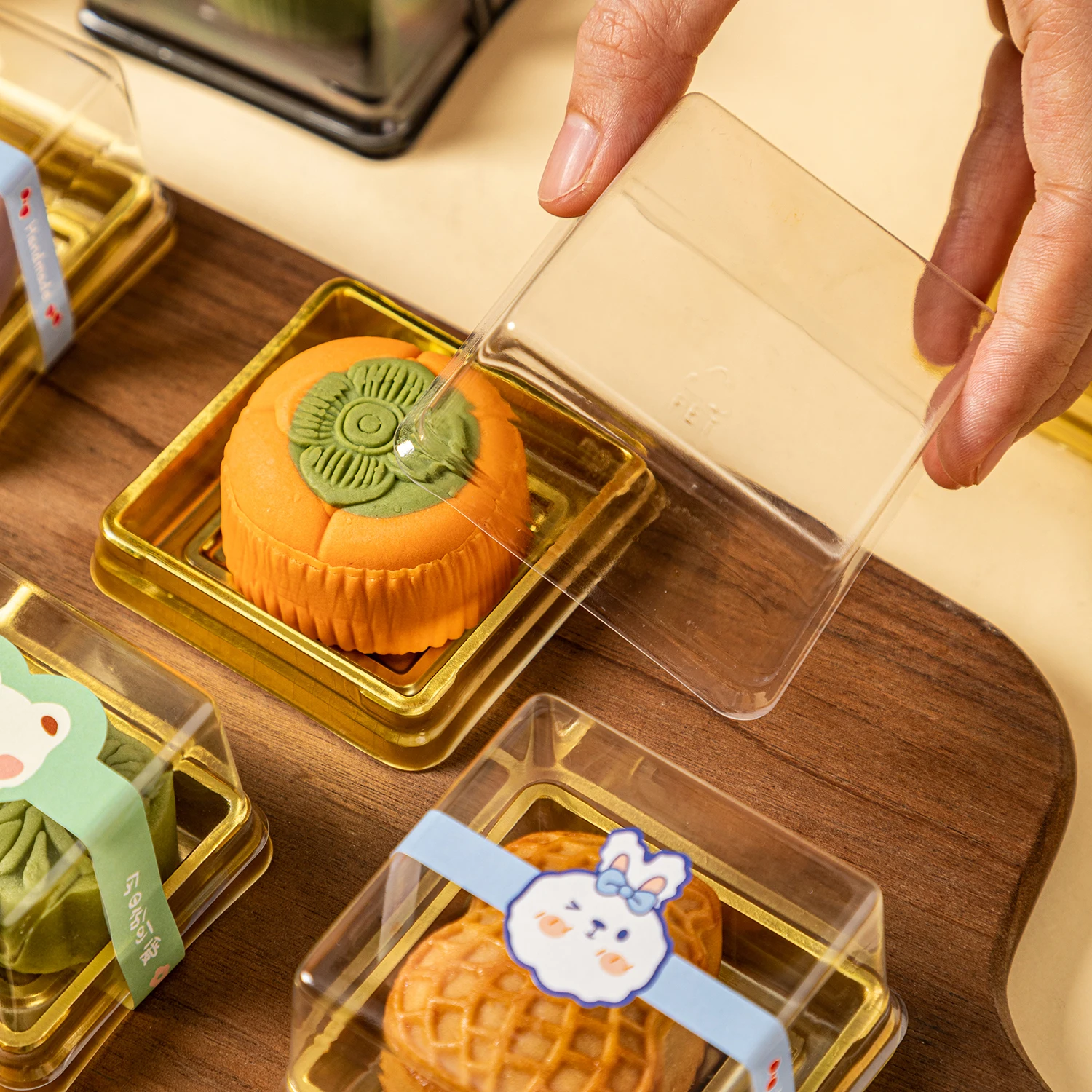 Transparent Plastic Mooncake Box Packaging Single Piece High End 80-100g Heart Flowing Cold Skin Baking Kitchen Utensil
