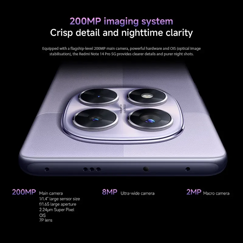 الإصدار العالمي لهاتف Redmi Note 14 Pro 5G الذكي MediaTek Dimensity 7300-Ultra 200MP AI كاميرا 5110mAh 6.67 "AMOLED 45W شحن #3