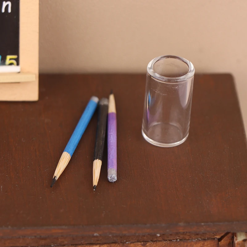 1Set Dollhouse Pencils Holder 1/12 Mini Pen Holder And 3 Pencils Dolls House School Stationery Decoration Accessories Toy-Toy